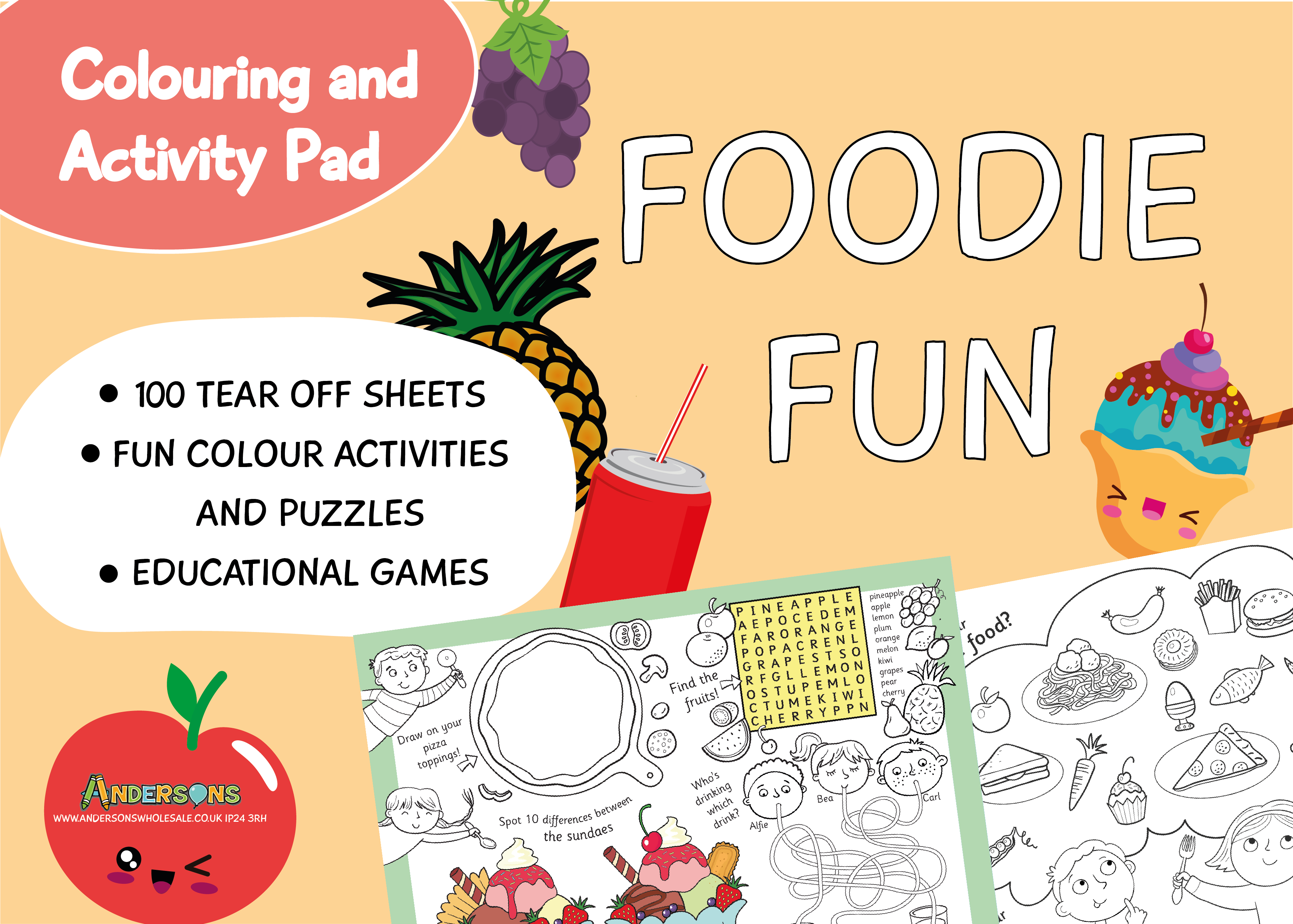 100 Page Foodie Tear Off Colouring And Activity Pad