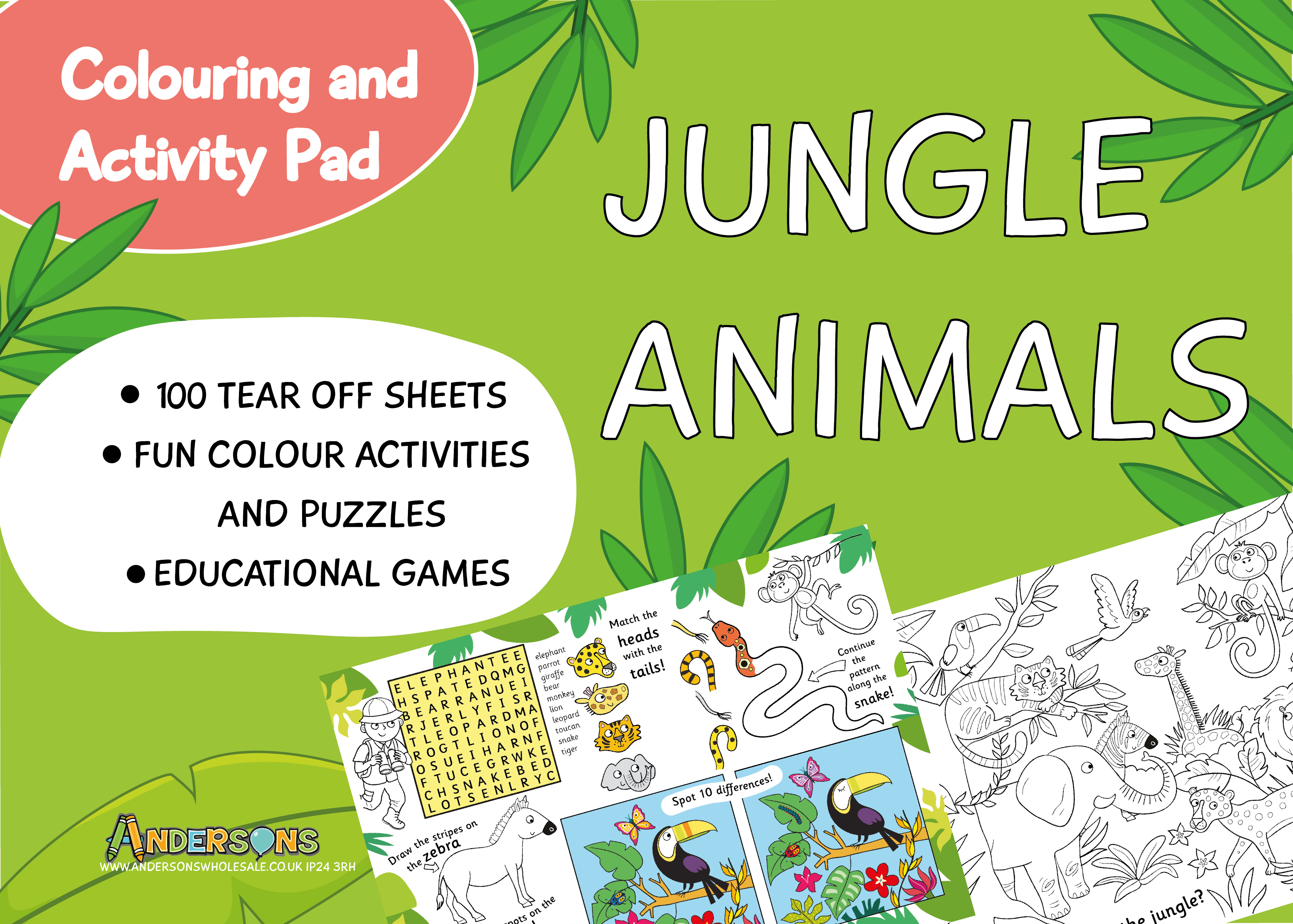 100 Page Jungle Tear Off Colouring And Activity Pad