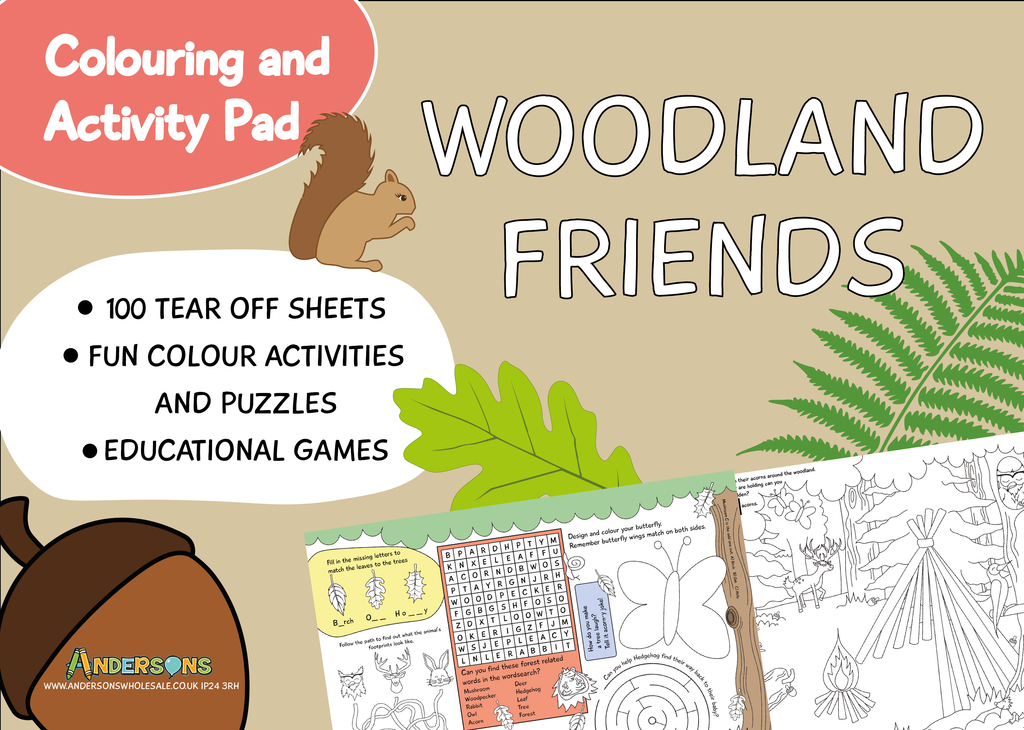 100 Page Woodland Tear Off Colouring And Activity Pad