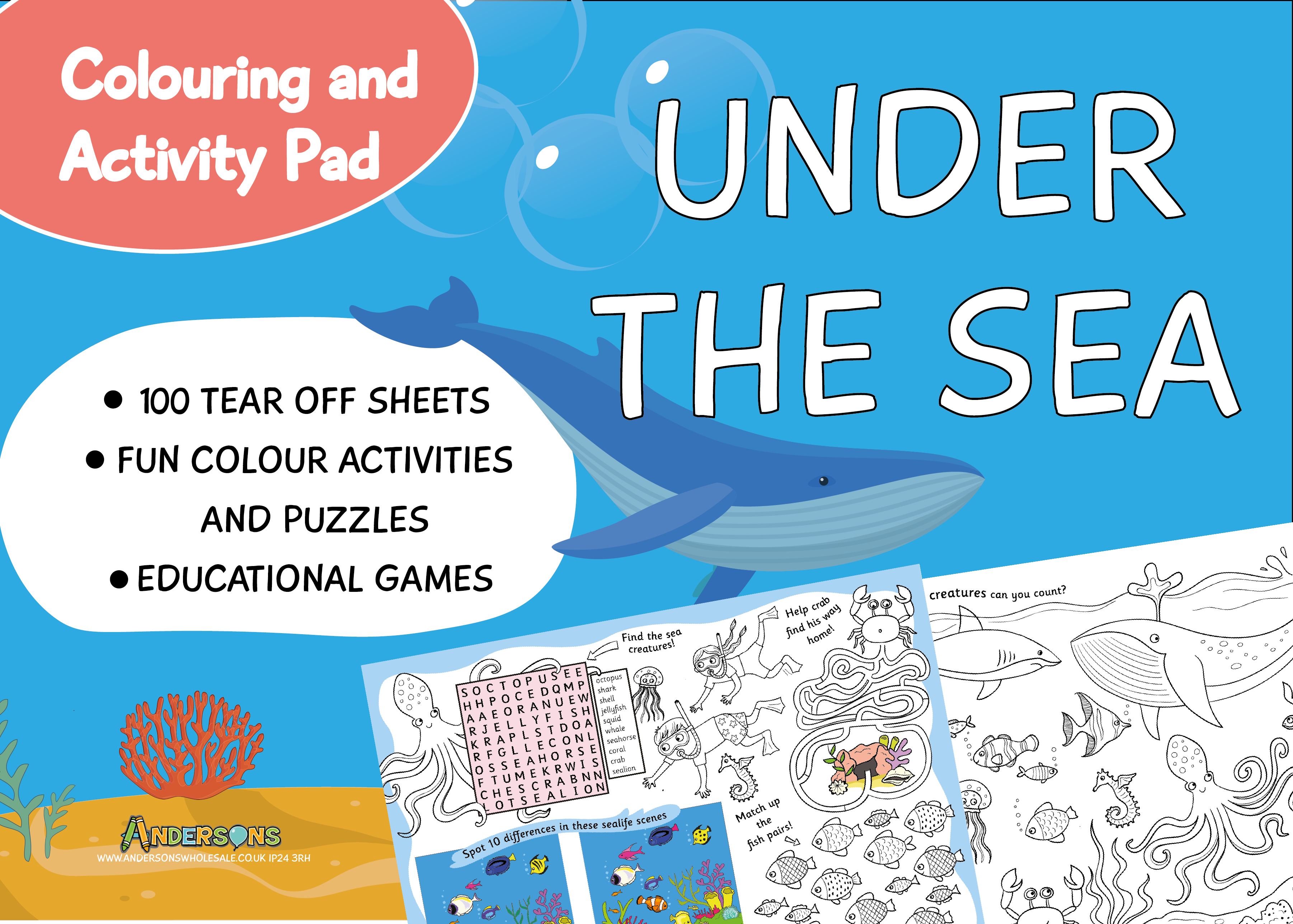 100 Page Sealife Tear Off Colouring And Activity Pad